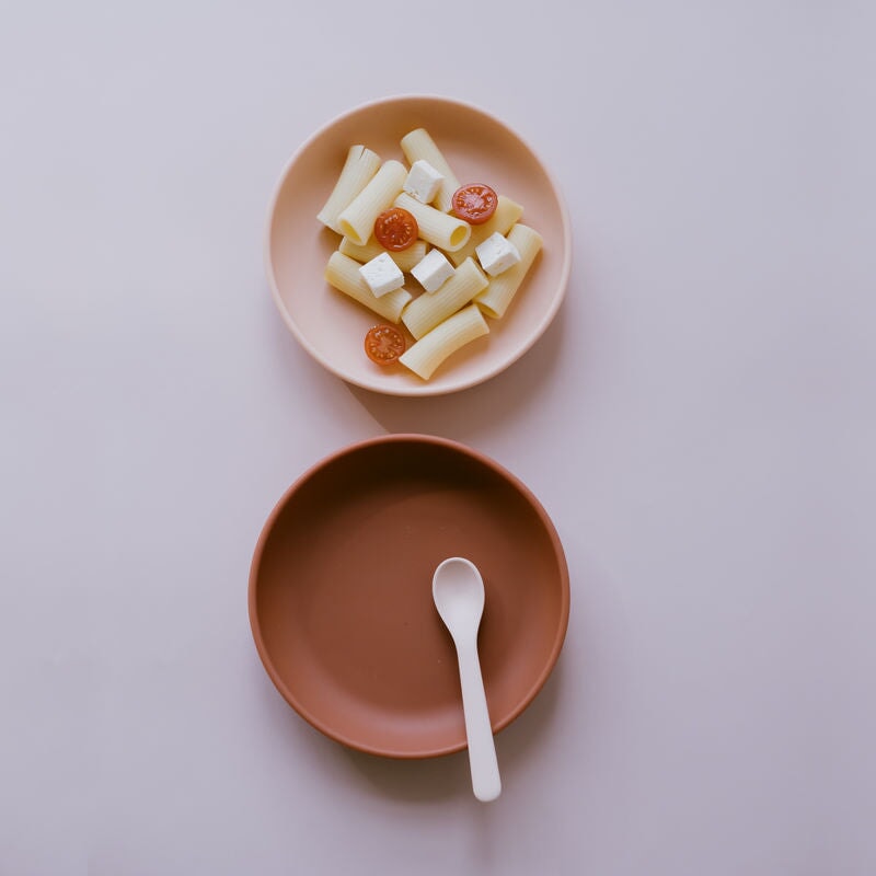Duo Suction Plate & Spoon Set #color_Blush-Terracotta
