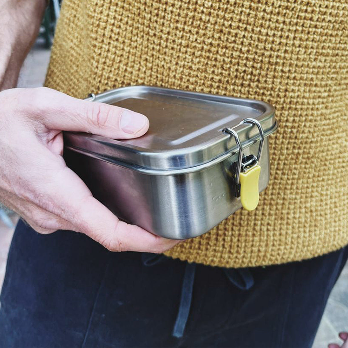 Stainless Steel Lunch Box with heat safe insert #color_Lemon