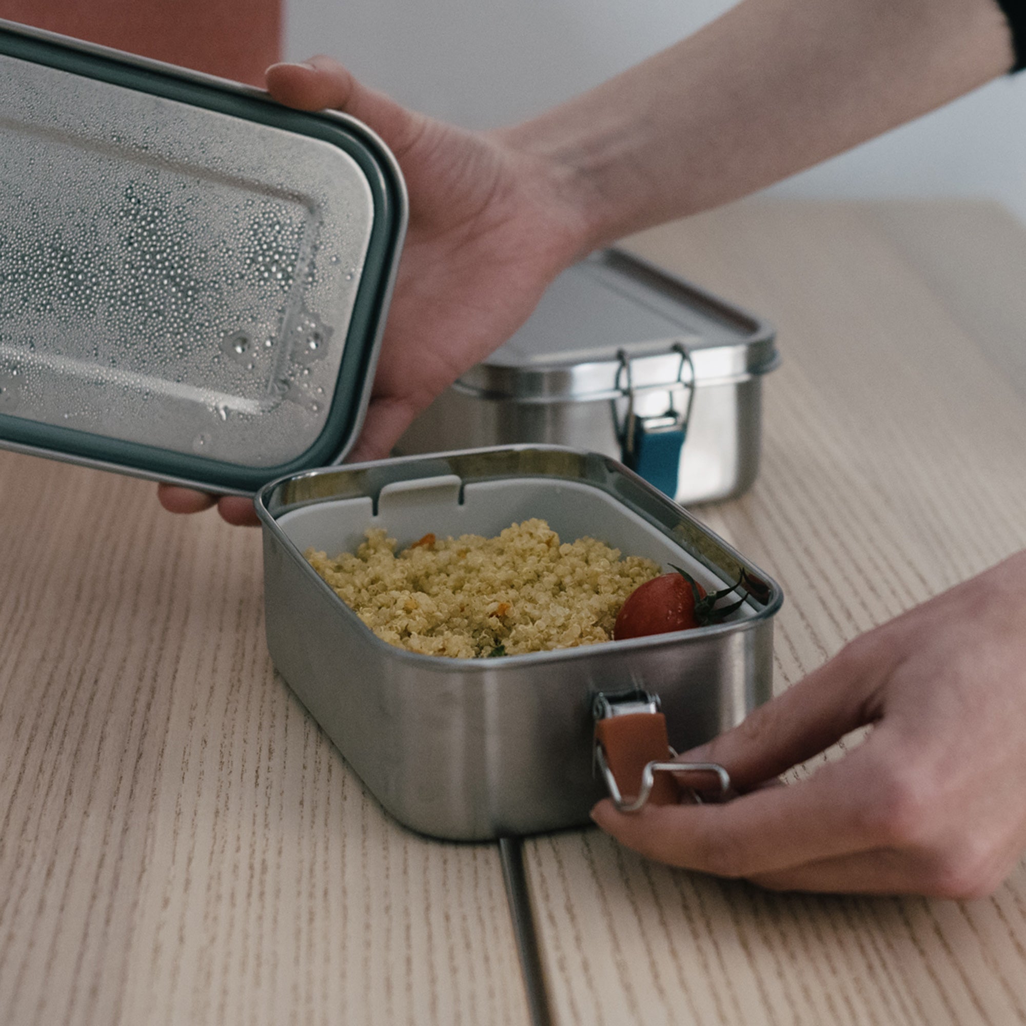 Stainless Steel Lunch Box with heat safe insert #color_Terracotta