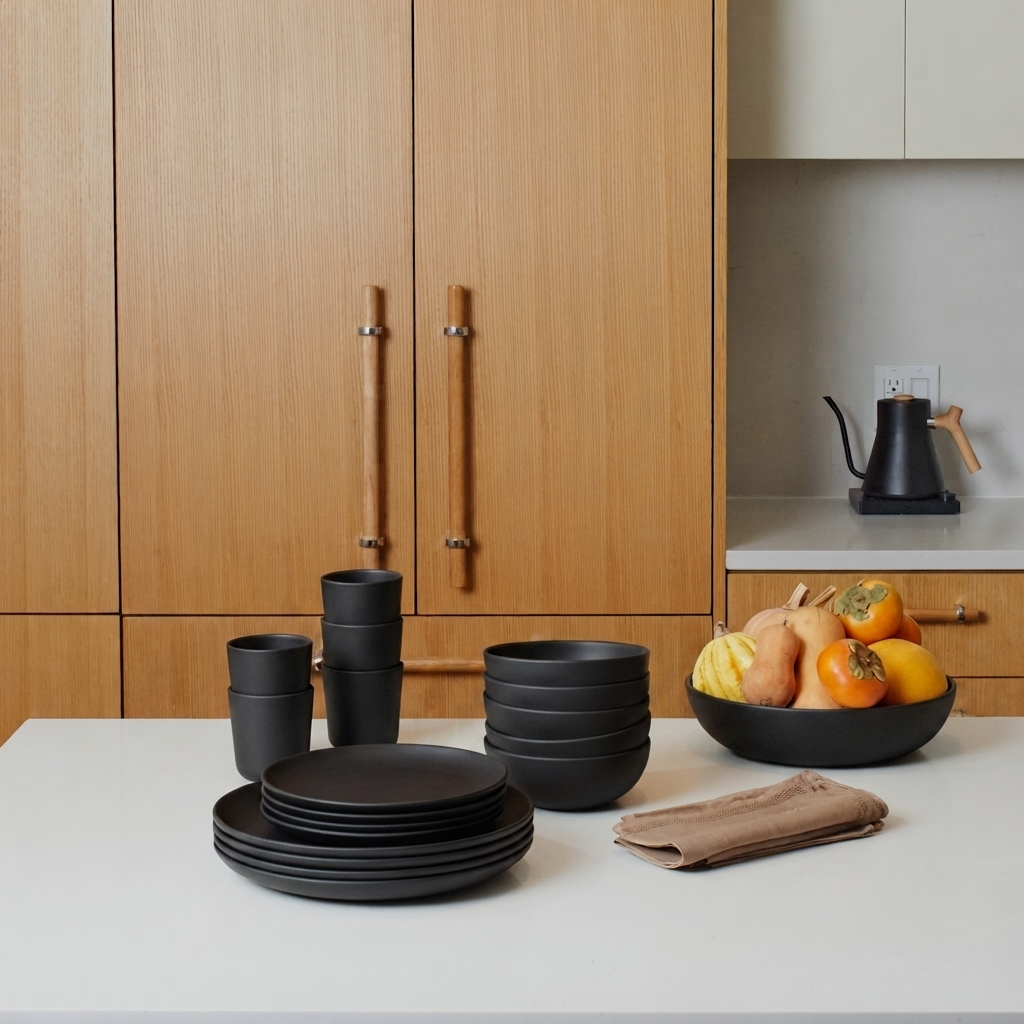 Dining Essentials - 16 Piece Round Set #color_Black