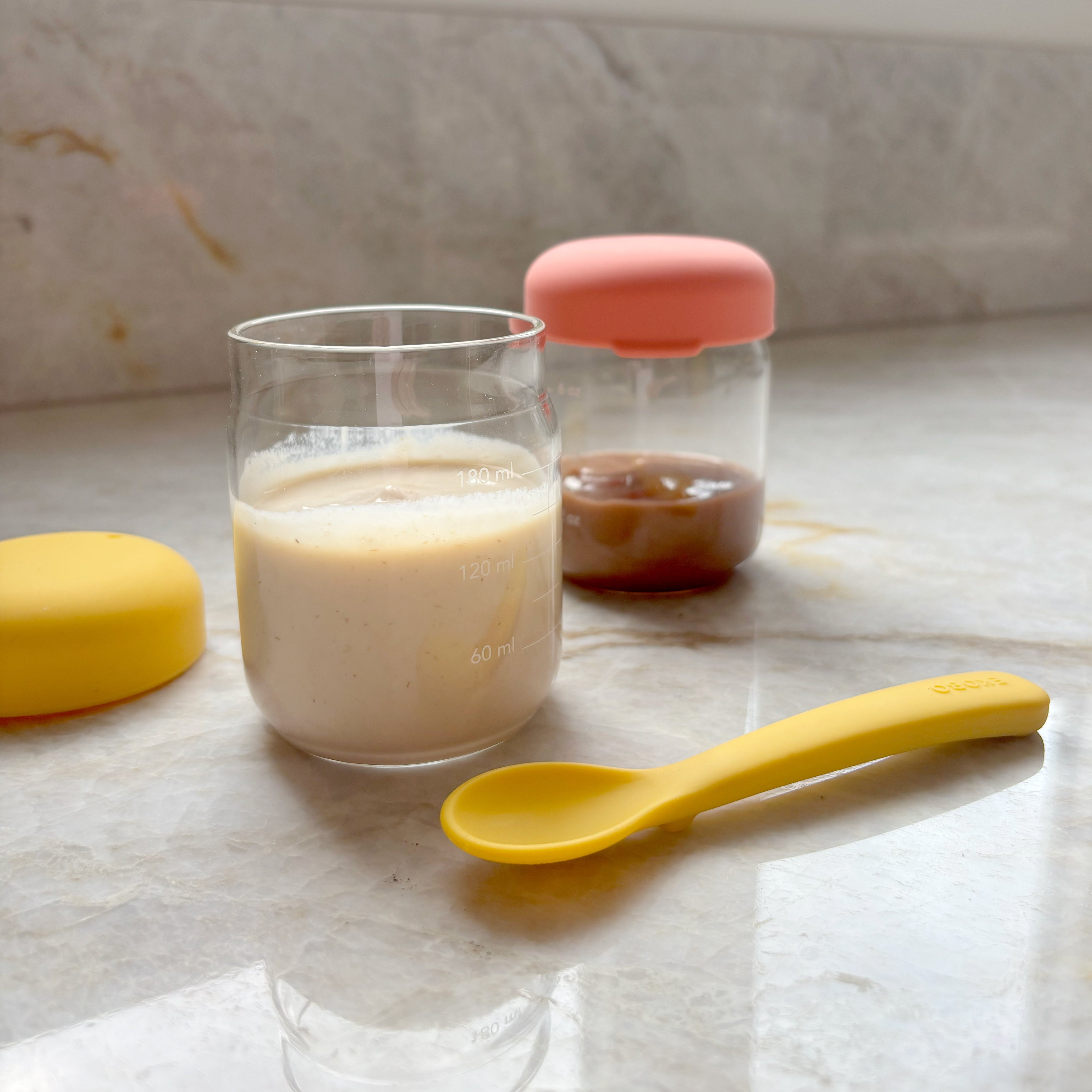 Food Storage Jar Set in Borosilicate Glass - 6 oz #color_Coral / Mimosa