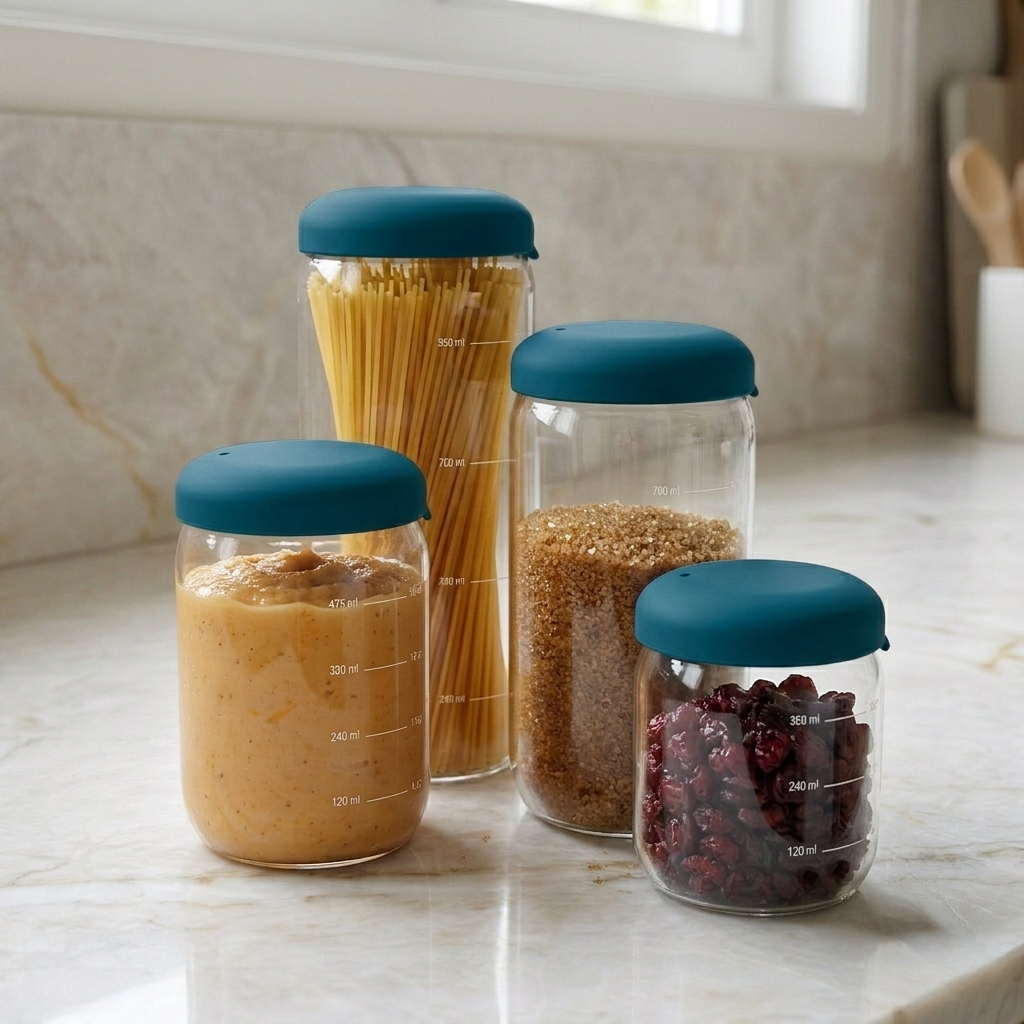 Food Storage Jar in Borosilicate Glass - 25 oz #color_Blue Abyss
