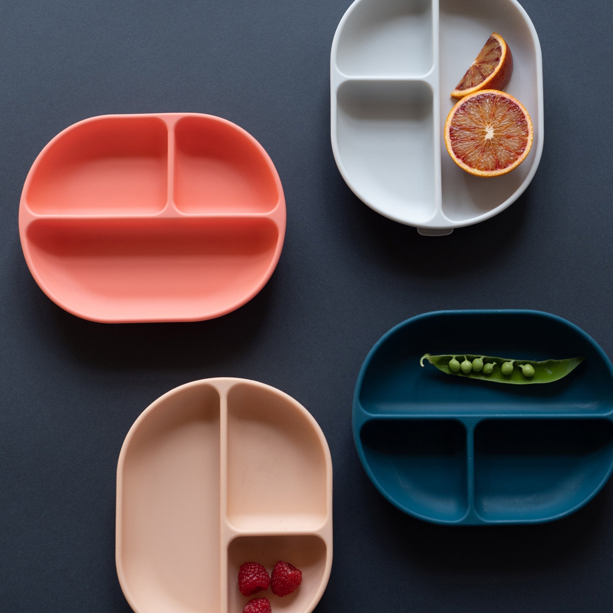 Silicone Divided Baby Suction Plate #color_Coral