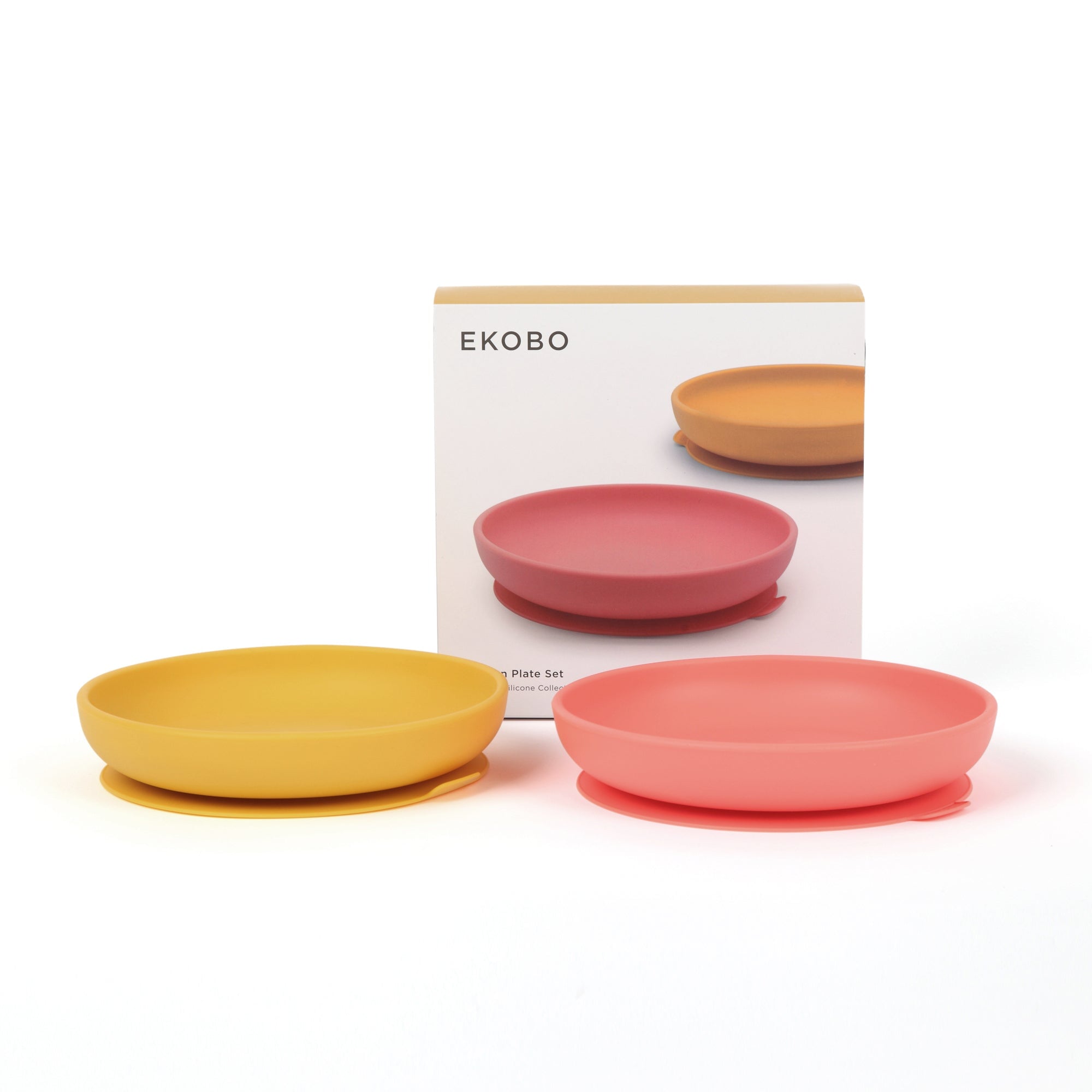 Silicone Suction Baby Plate Set #color_Coral / Mimosa