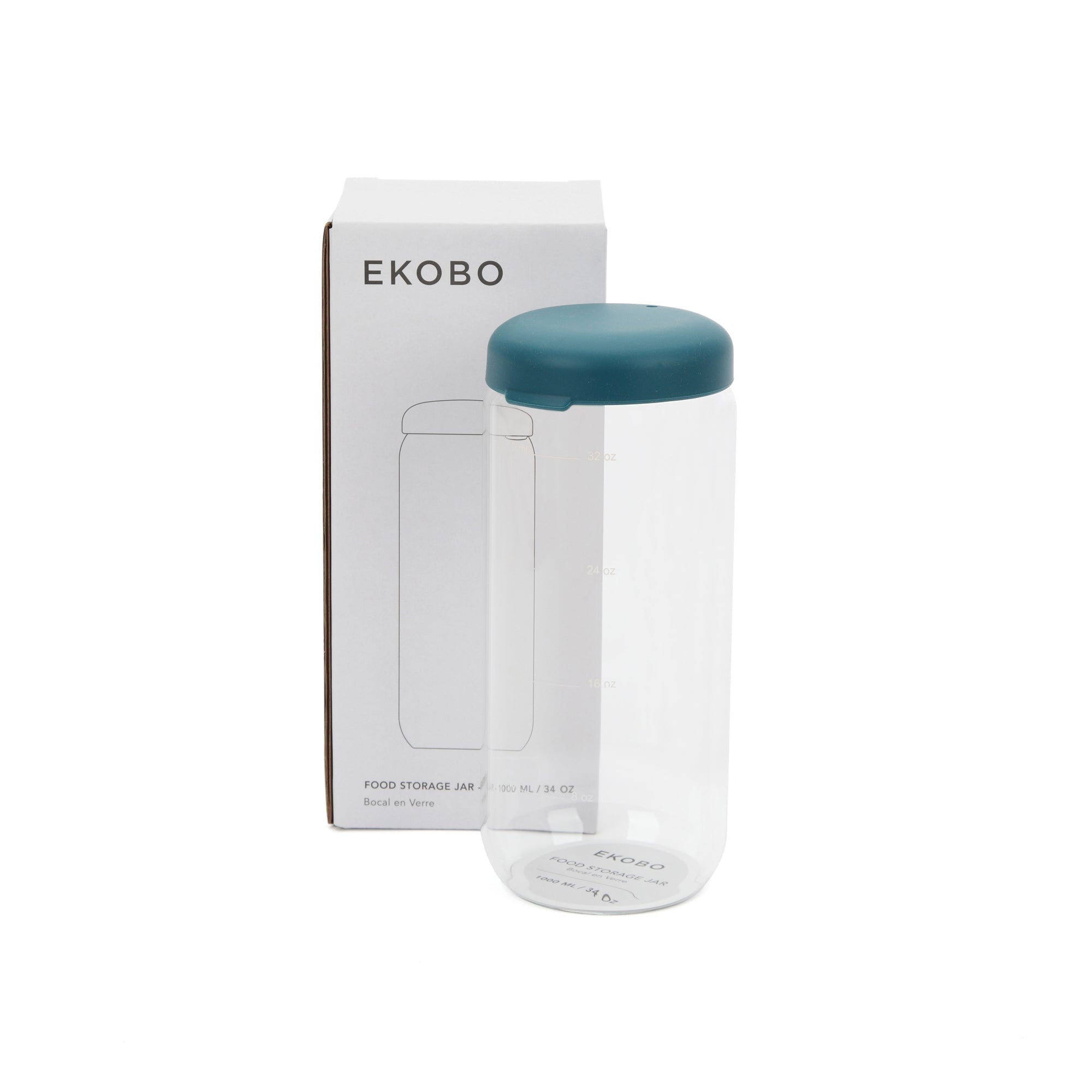 Food Storage Jar in Borosilicate Glass - 34 oz #color_Blue Abyss