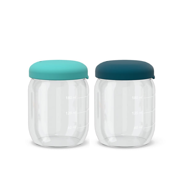 Food Storage Jar Set in Borasilicate Glass 180 ml - Blue Abyss / Lagoon Kids EKOBO
