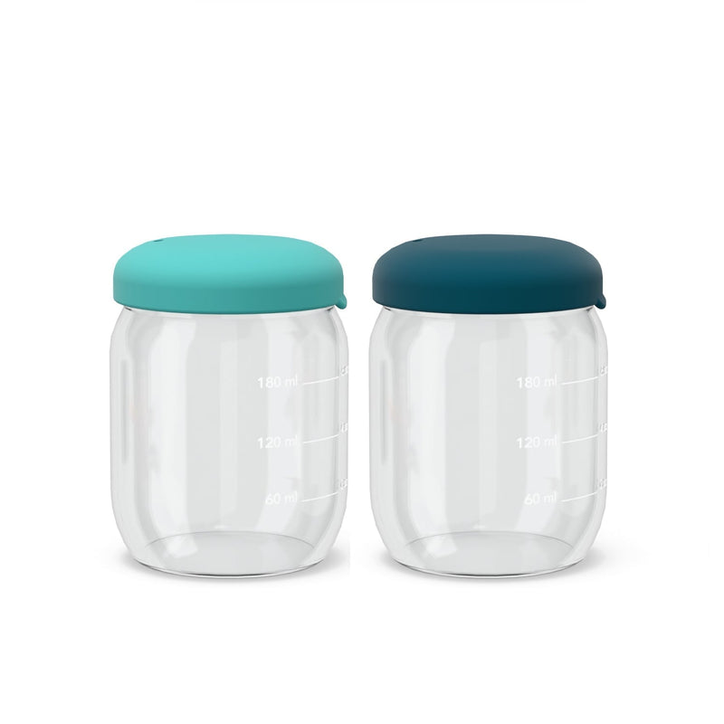 Food Storage Jar Set in Borasilicate Glass 180 ml - Blue Abyss / Lagoon Kids EKOBO