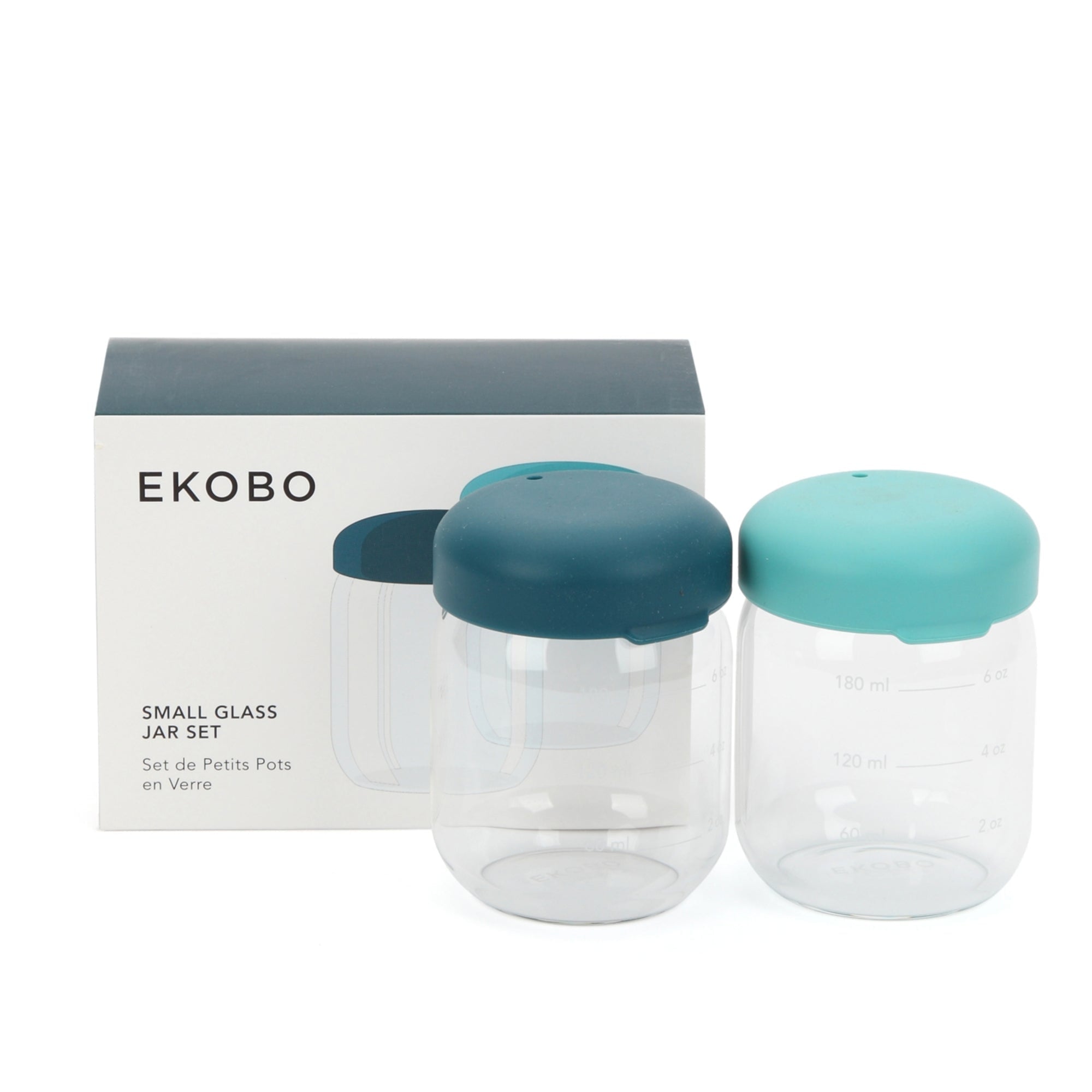 Food Storage Jar Set in Borosilicate Glass - 6 oz #color_Blue-Abyss-Lagoon