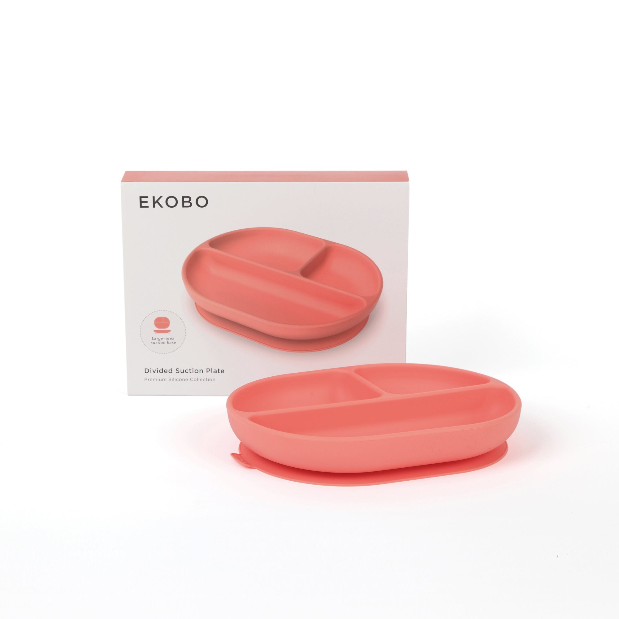 Silicone Divided Baby Suction Plate #color_Coral
