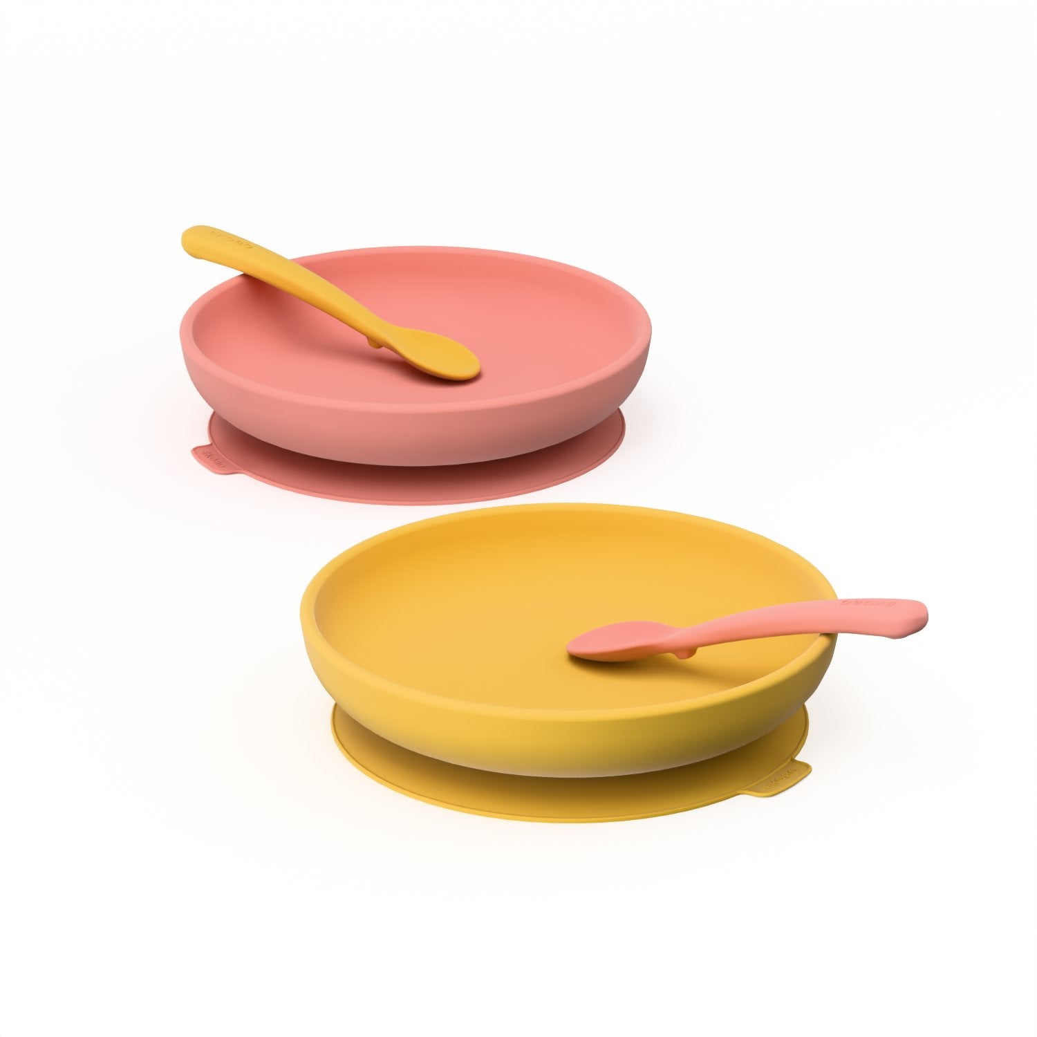 Duo Suction Plate & Spoon Set - Coral / Mimosa