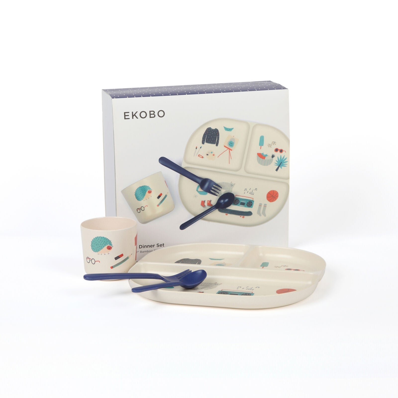 Illustrated Bamboo Kid Dinner Set - Thumbnail 2