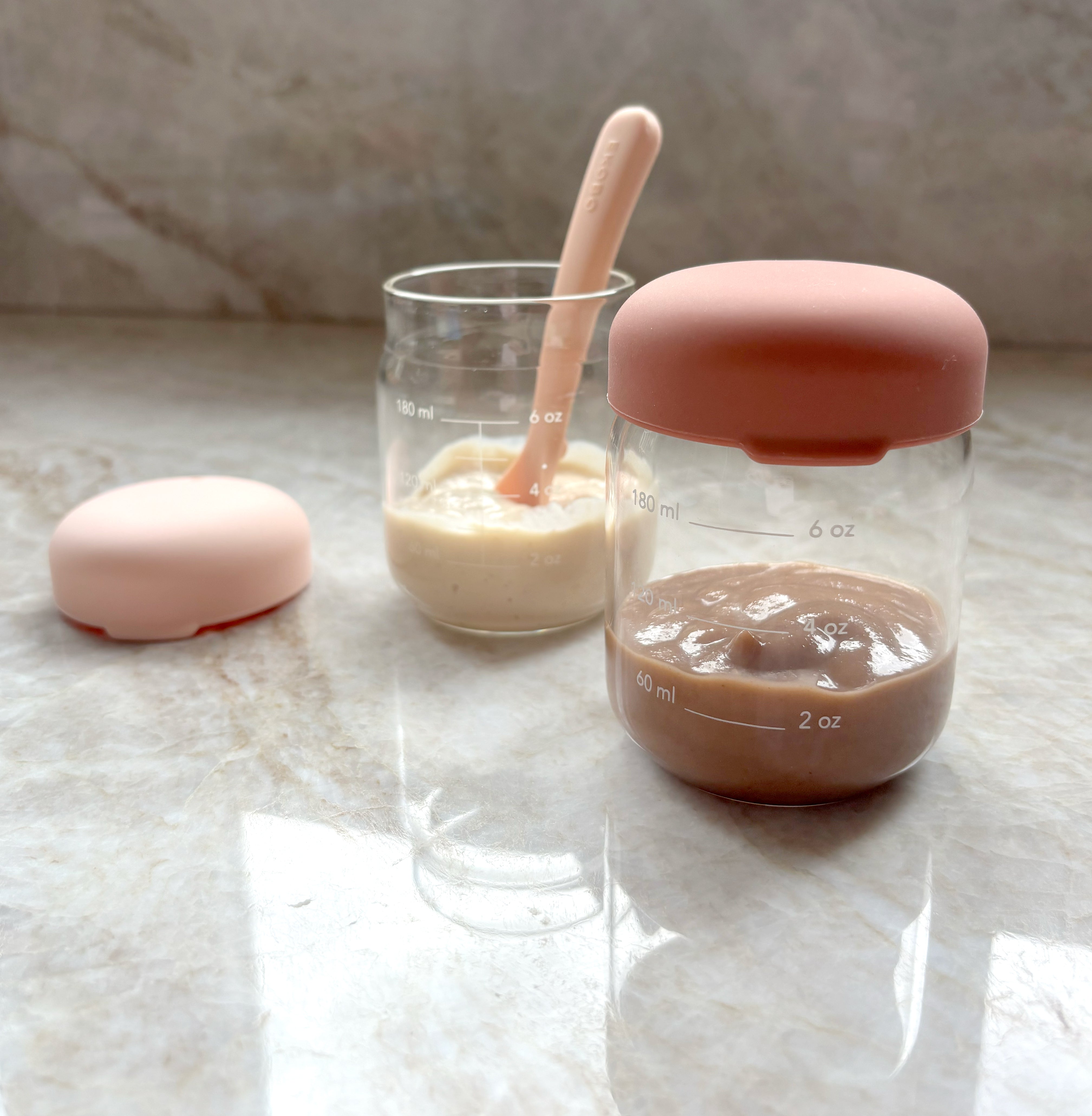 Food Storage Jar Set in Borosilicate Glass 6 oz - Blush / Terracotta