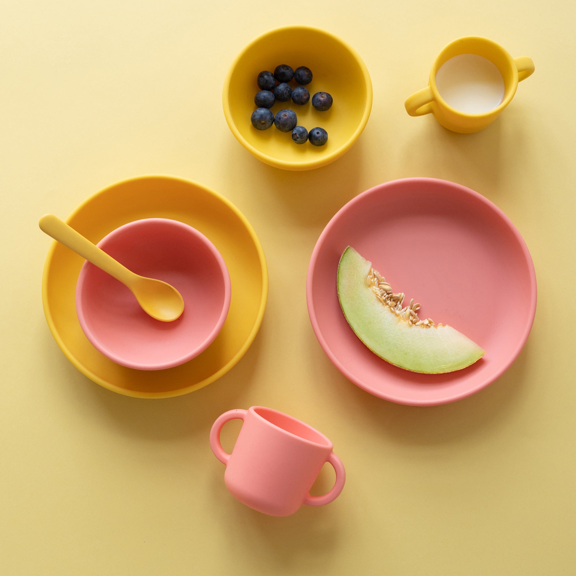 Duo Suction Plate & Spoon Set #color_Coral-Mimosa