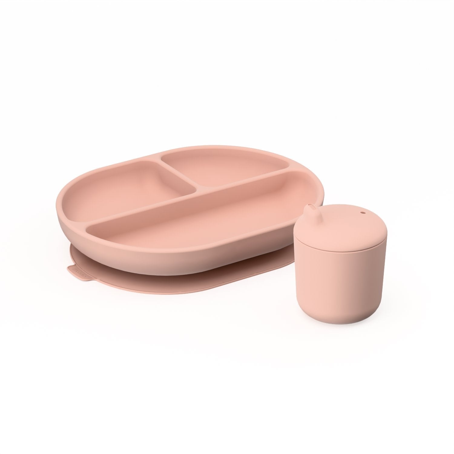 Duo Divided Suction Plate & Sippy Cup #color_Blush