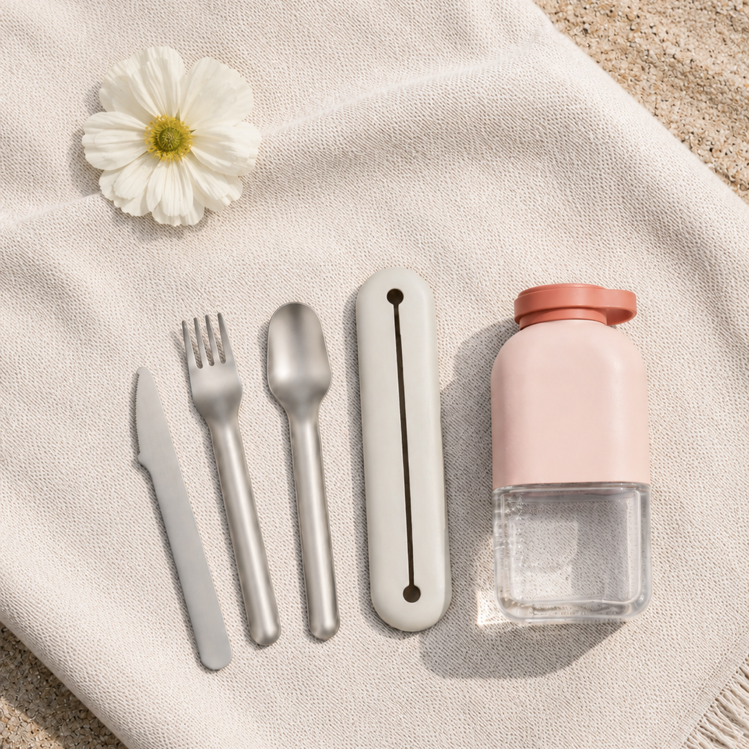 Stainless Steel Cutlery Trio with Silicone Case