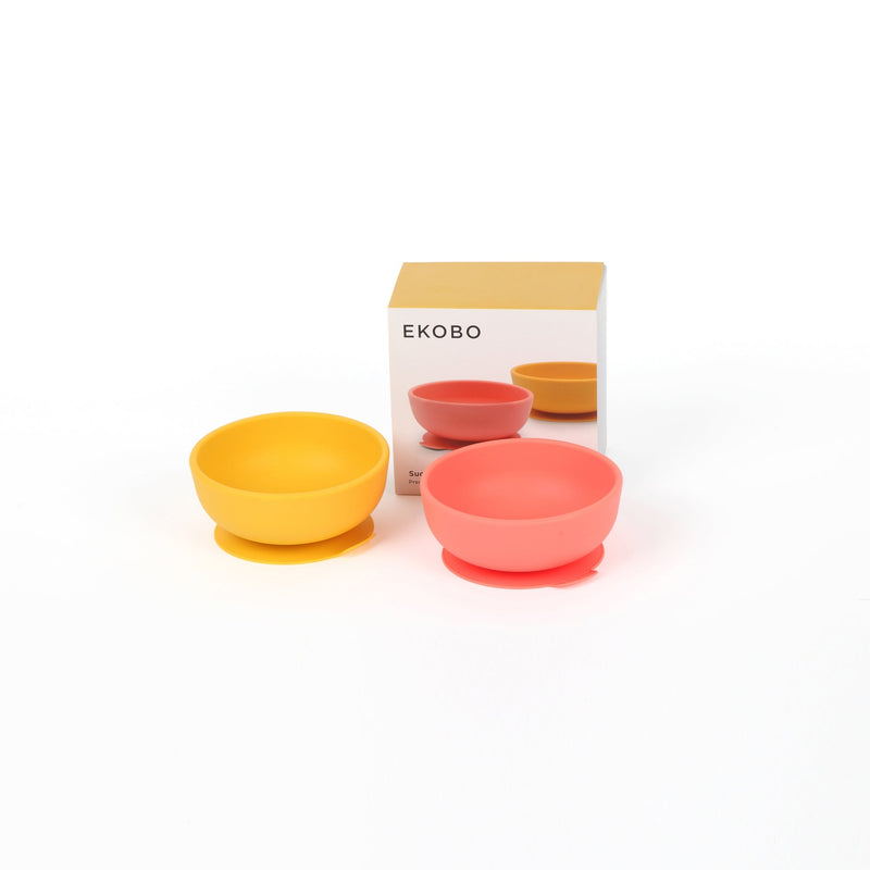 Silicone Suction Baby Bowl Set - Coral / Mimosa