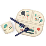 Illustrated Bamboo Kid Dinner Set - Royal Blue